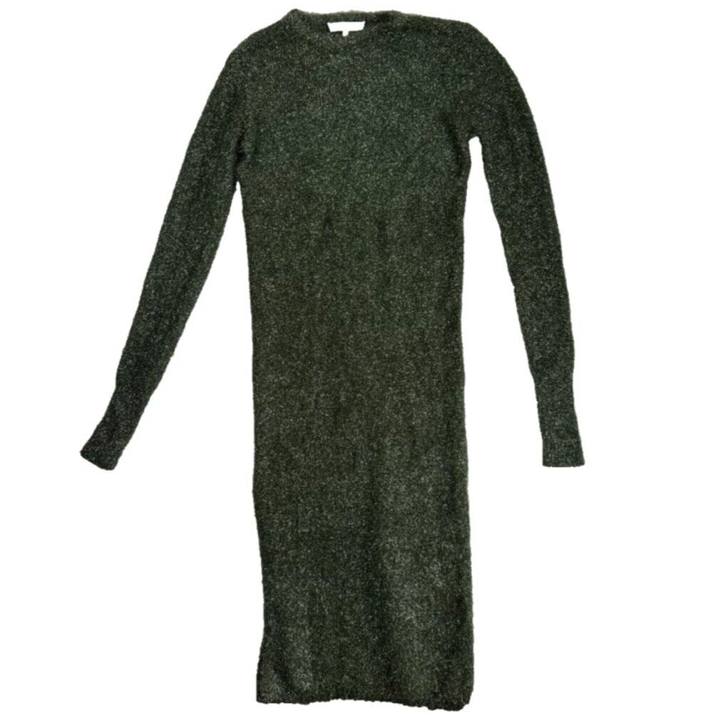 TIBI Whimsy Gleam Metallic Green Sweater Maxi Dress Long Sleeve XS